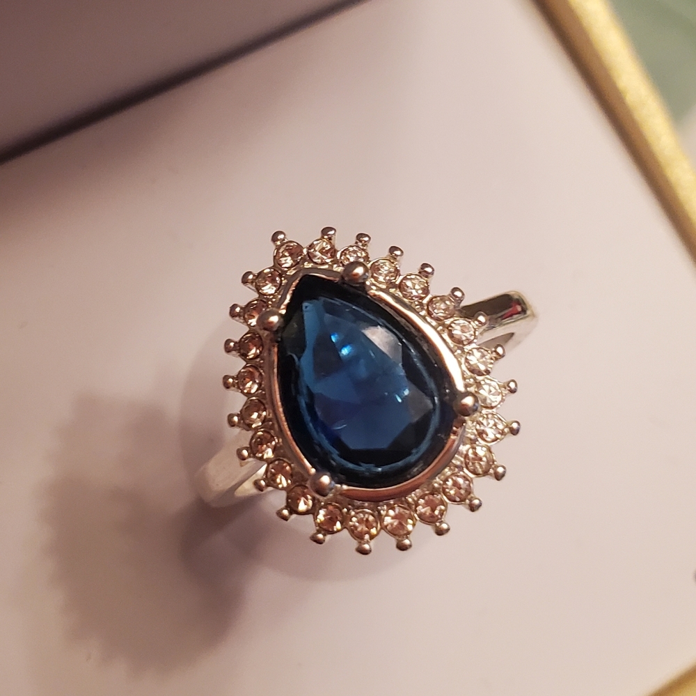 Charter Club for Macy's Silver-Tone Pave & Blue Pear-Shape Crystal Halo Ring